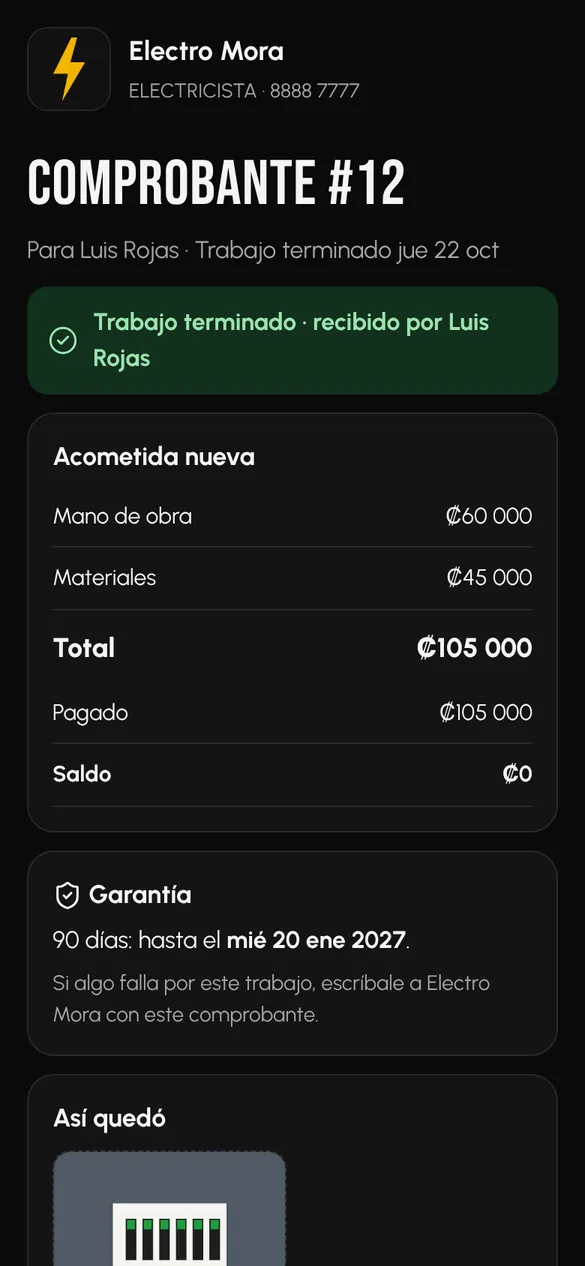Comprobante con garantía y calificación